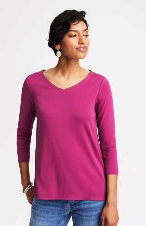 Pima 3/4-Sleeve V-Neck Tee