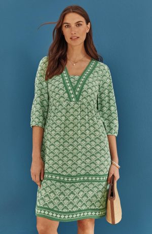 Border-Printed Flounced-Hem Dress