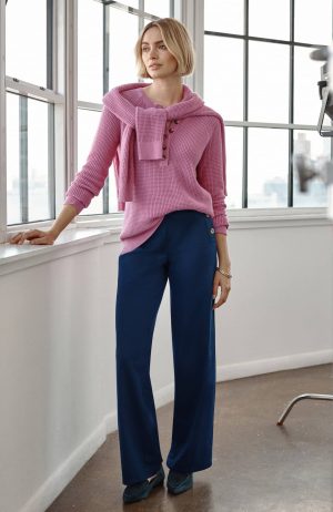 Side-Button Wide-Leg Trousers