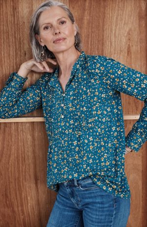 Ruffle-Trim Pintucked Tunic