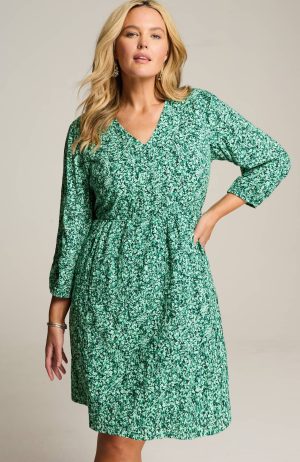 Textured V-Neck A-Line Dress