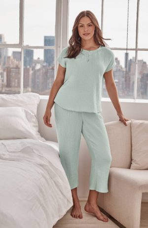 Sleep Cotton-Gauze Wide-Leg Crops