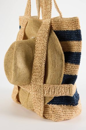 Paper Straw Striped Traveler Bag