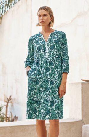 Printed Split-Neck Dress