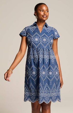Embroidered A-Line Shirtdress