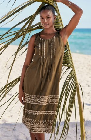 Pure Jill Embroidered Midi Dress