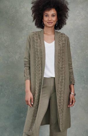 Pure Jill Clipped-Jacquard Long Cardi