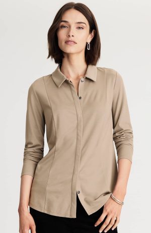 Ponte Knit Button-Front Shirt