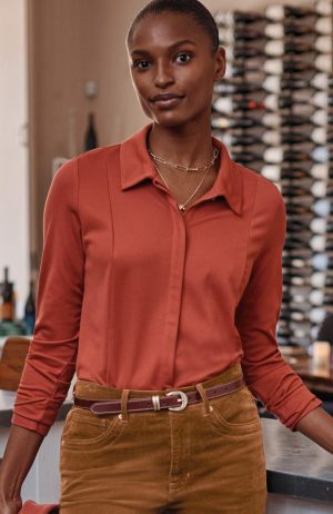 Ponte Knit Button-Front Shirt