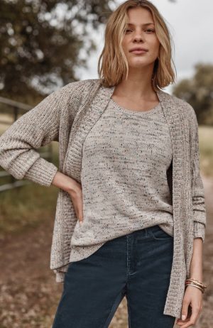 Multi-Tweed Ribbed Cardi