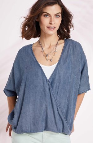 Denim Twist-Front Poncho