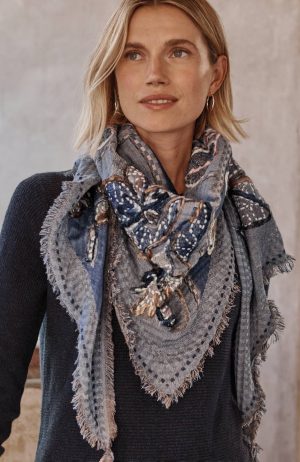 Hand-Embroidered Floral Triangle Scarf