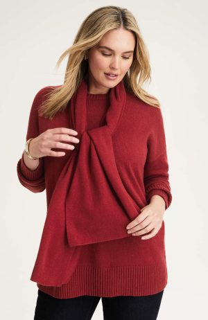 Detachable-Scarf Crew-Neck Sweater