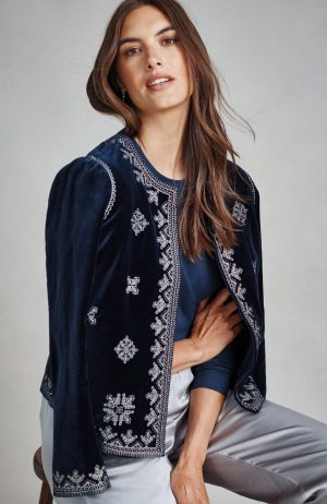 Pure Jill Beaded & Embroidered Velvet Jacket