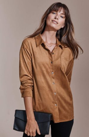 Suede-Knit Button-Front Shirt