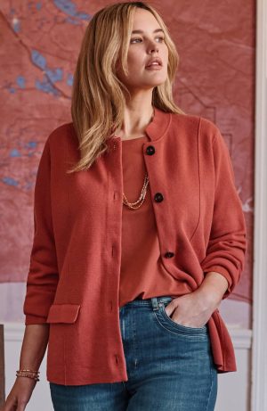 Double-Knit Notched-Collar Sweater-Jacket