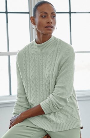 Cabled Mock-Neck Sweater