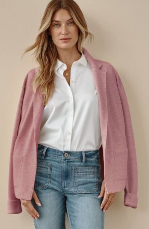 Cotton-Blend Notched-Collar Cardi