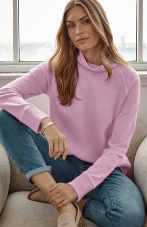 Sweater-Trim Mock-Neck Top