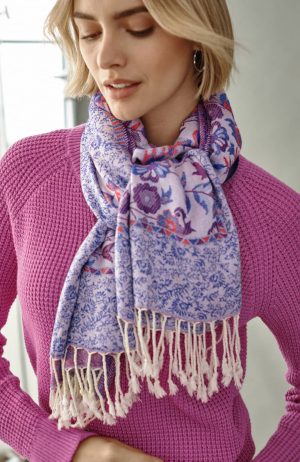 Fringe-Trim Jacquard Scarf