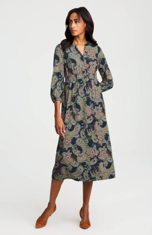 Smocked-Waist Knit Midi Dress