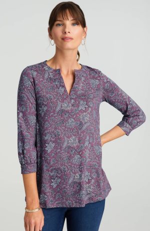 Pure Jill Printed Split-Neck Top