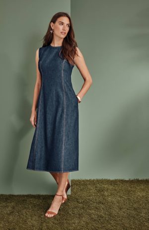 Seamed Indigo Midi Dress