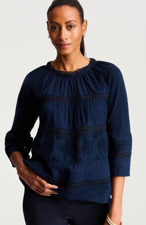 Eyelet Mixed-Media Top