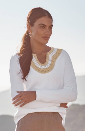Pure Jill Sweater-Trim Sweatshirt