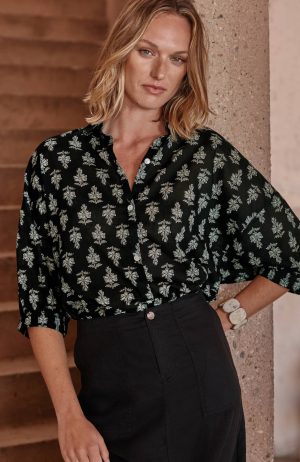 Pure Jill Block-Printed Button-Front Shirt