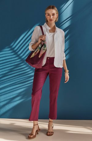 Linen-Stretch Slim-Leg Pants