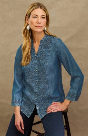 Pure Jill Embroidered Button-Front Shirt