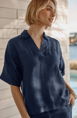 Pure Jill Linen Collared Popover