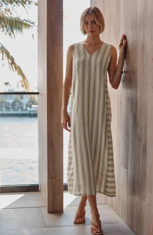 Pure Jill Linen Striped Maxi Dress