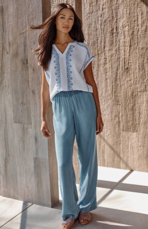 Pure Jill Indigo Smocked-Waist Pants