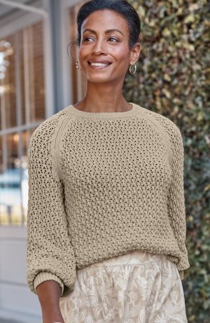 Lace-Textured Cotton Sweater