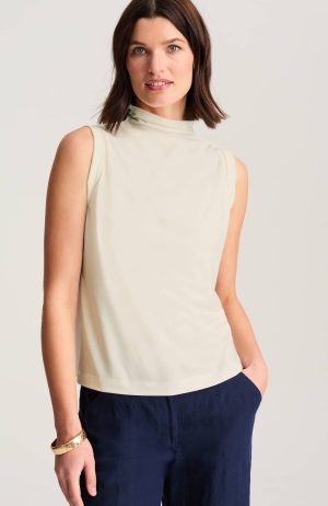 Luxe Supima Shirred Mock-Neck Top