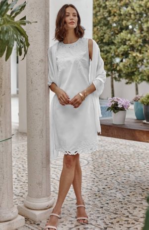 Embroidered Scalloped-Hem Dress