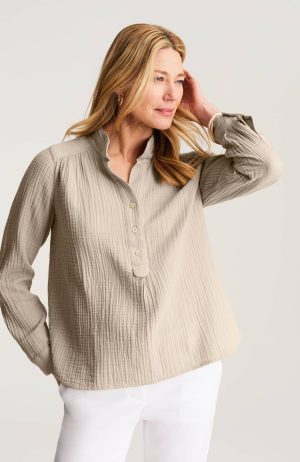 Cotton-Gauze Henley Popover