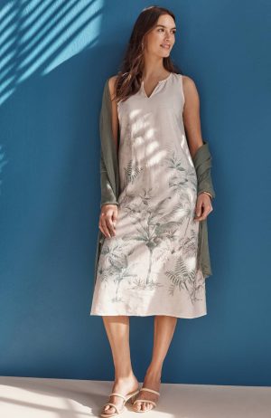 Linen-Blend Vintage Palms Midi Dress