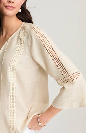 Linen Crochet-Trimmed Top