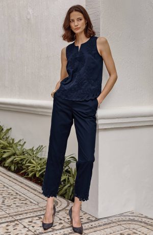 Cotton Poplin Embroidered-Hem Crops