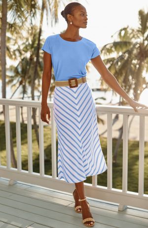 Mitered-Stripe Midi Skirt