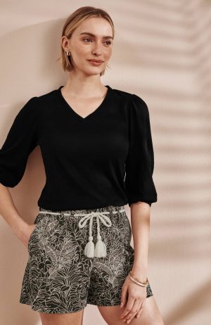 Printed Rope-Belt Shorts