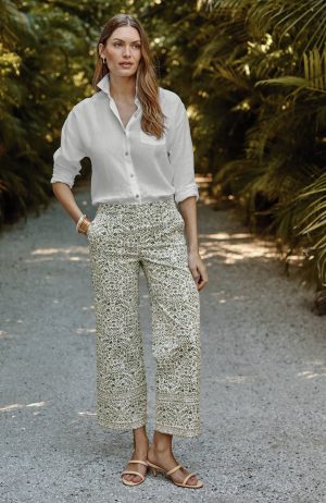 Printed Straight-Leg Crops