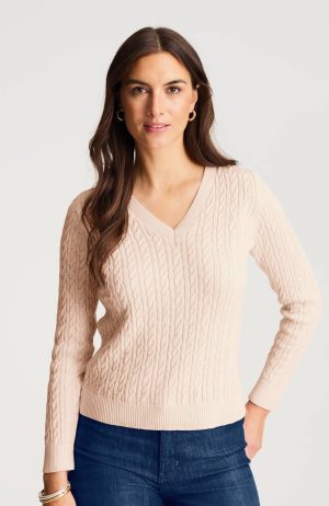Cabled V-Neck Pullover