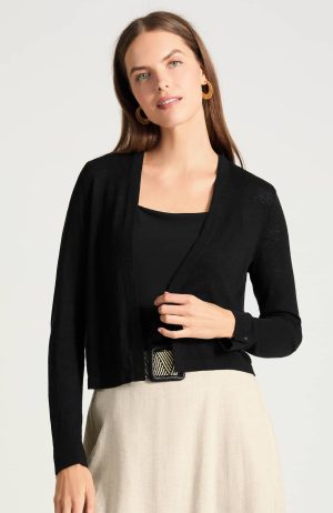 Linen-Blend Open-Front Cardi