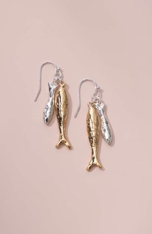Mixed-Metal Fish Drop Earrings